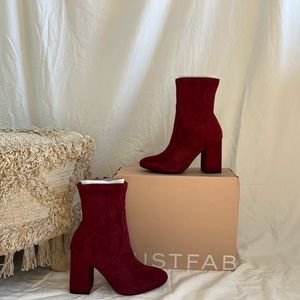 BRAND NEW red heeled boots JustFab